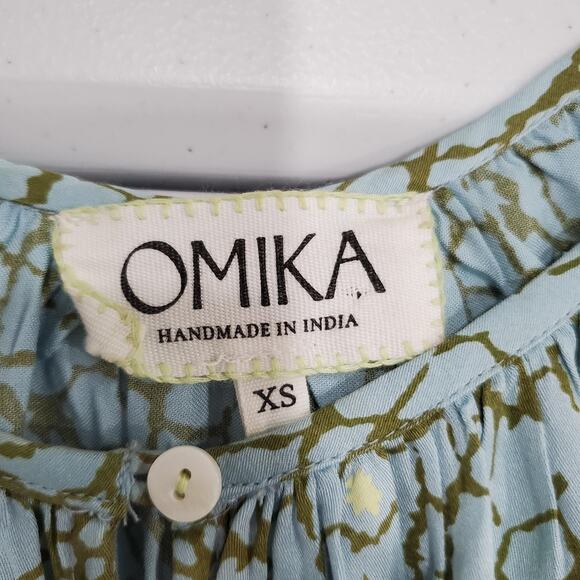 Omika Blouse Womens XS Blue Green Boho Peasant Button Front Modal Long Sleeve - Picture 3 of 9